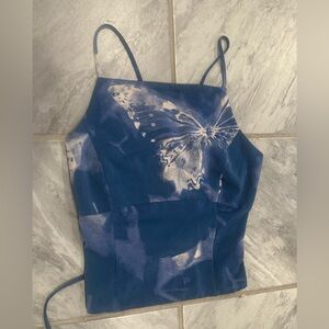 Silence + Noise Womens Open Back Blue Butterfly Top Size M